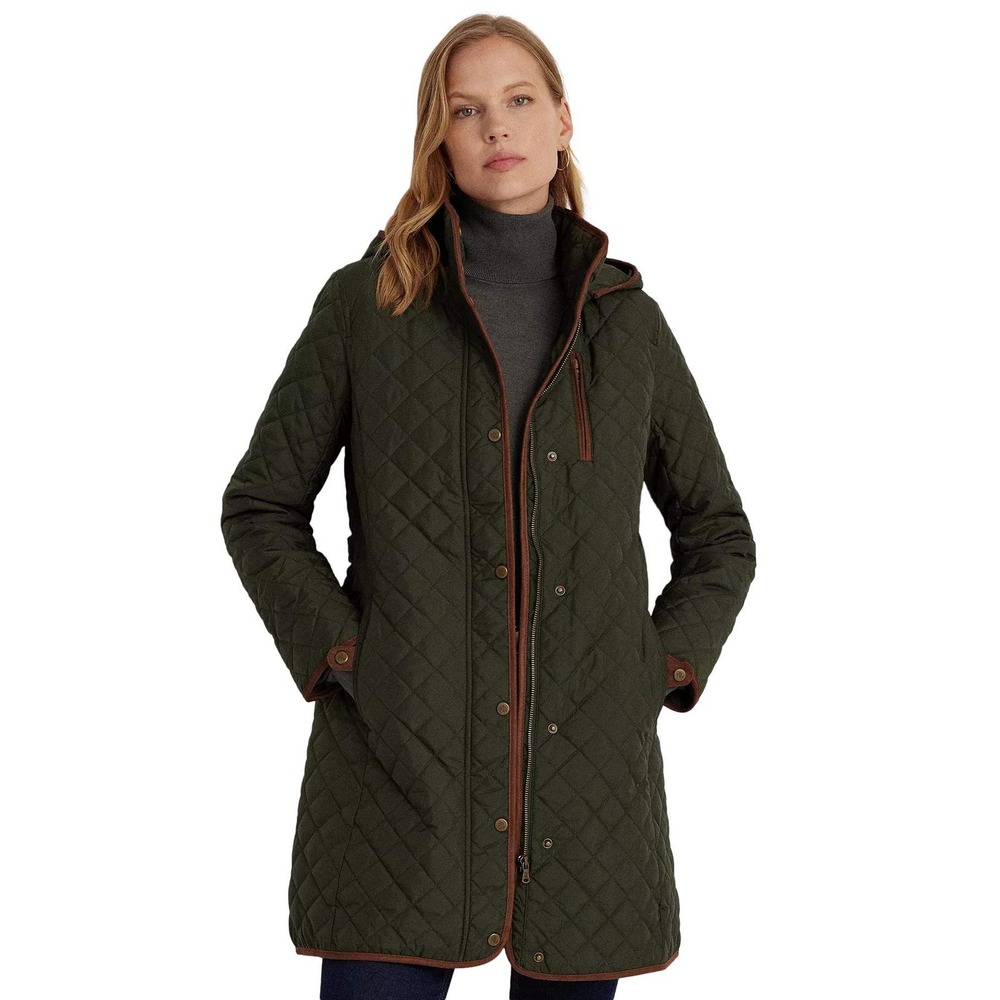 Lauren Ralph Lauren Hooded Quilted Coat In Litchfield Loden Size M New With Tags